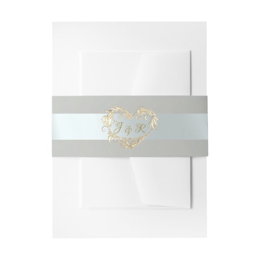 Herz-Monogramm - Salbei/Silber Einladungsbanderole (Vorderseite Beispiel)