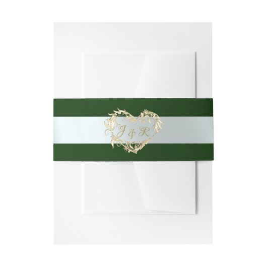 Herz-Monogramm - Smaragd/Silber Einladungsbanderole (Vorderseite Beispiel)