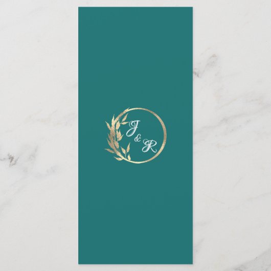 Herz, Monogramm und Glitzer - Aquamarine Hochzeit Menükarte (Rückseite)