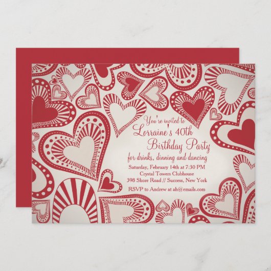Herz-Montage-Rot-Einladung Einladung (Vorne/Hinten)