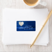 Herz Moon over Water, Snowy Beach Winter Address Adressaufkleber (Insitu)