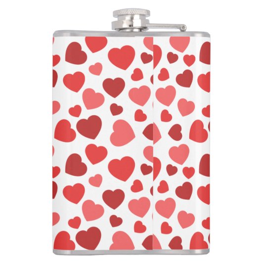 Herz-Muster, rote Herzen, Herz-Muster Flachmann (Rückseite)