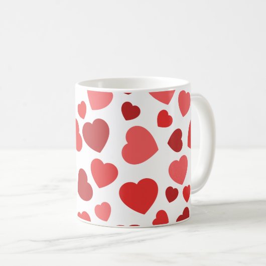 Herz-Muster, rote Herzen, Herz-Muster Kaffeetasse (VorderseiteRechts)