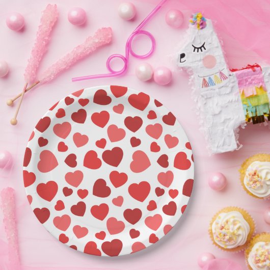 Herz-Muster, rote Herzen, Herz-Muster Pappteller (Party)