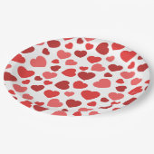 Herz-Muster, rote Herzen, Herz-Muster Pappteller (Schrägansicht)
