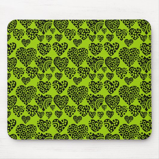 Herz-Muster - Schwarz auf Mars Green Mousepad (Vorne)