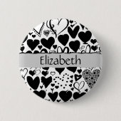 Herz-Muster, schwarze Herzen, Ihr Name Button (Vorderseite)