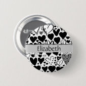 Herz-Muster, schwarze Herzen, Ihr Name Button (Vorne & Hinten)