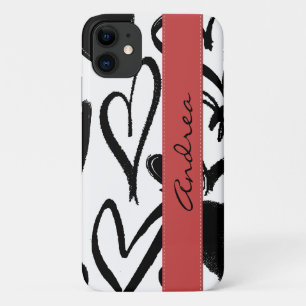 Herz-Muster, schwarze Herzen, Ihr Name iPhone 11 Hülle