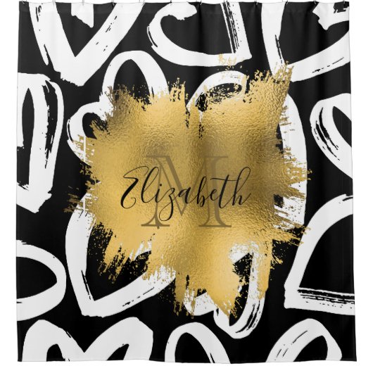 Herz-Muster und Goldene Foil Duschvorhang (Vorderseite)