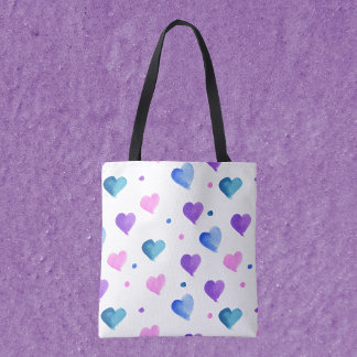 Herz Muster Wasserfarbe Rosa Blau Lila Tasche