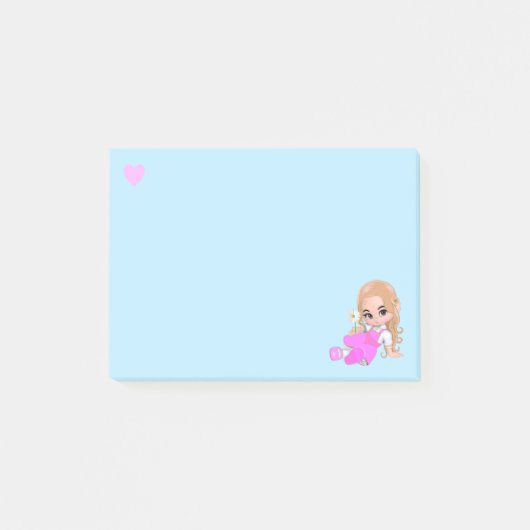 Herz & Niedliche Fairy mit Daisy on Light Blue Post-it Klebezettel (Vorderseite)