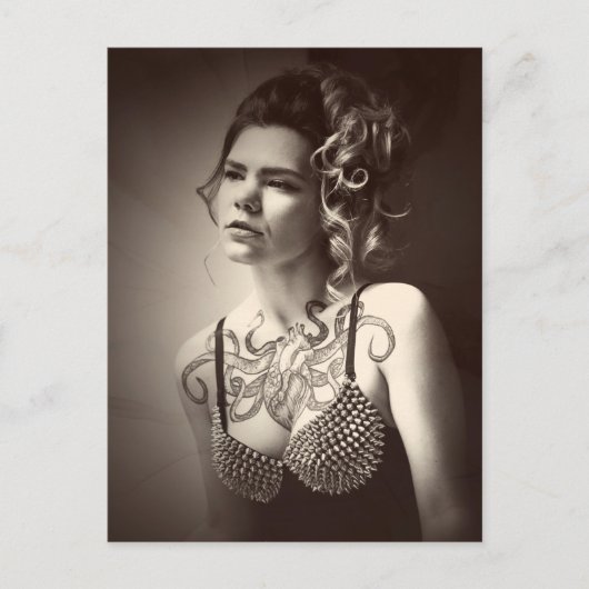 Herz Octopus Tattoo Girl Foto Postkarte (Vorderseite)