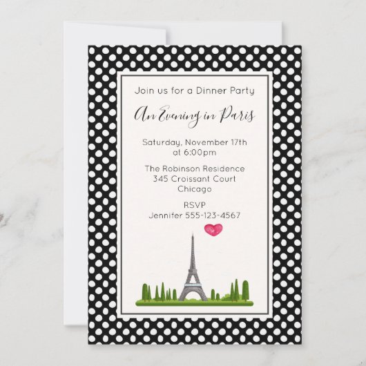 Herz Paris mit Eiffelturm Dinner Party Einladung (Vorderseite)