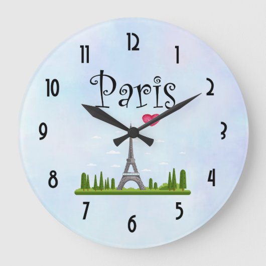 Herz Paris mit Eiffelturm Große Wanduhr (Vorderseite)