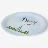 Herz Paris mit Eiffelturm Pappteller (Schrägansicht)