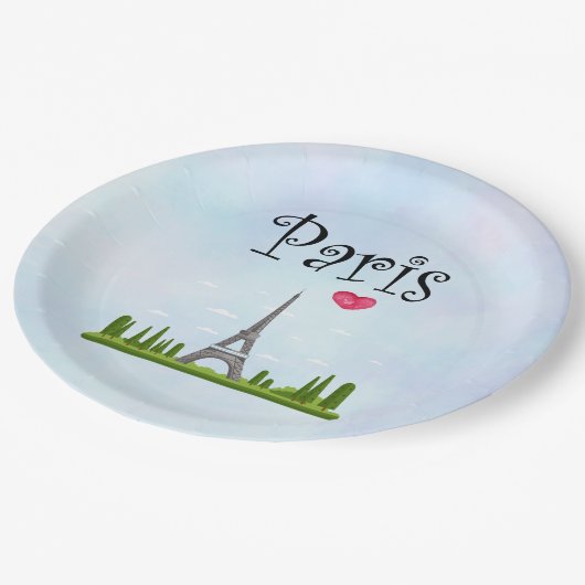 Herz Paris mit Eiffelturm Pappteller (Schrägansicht)