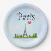 Herz Paris mit Eiffelturm Pappteller (Vorderseite)