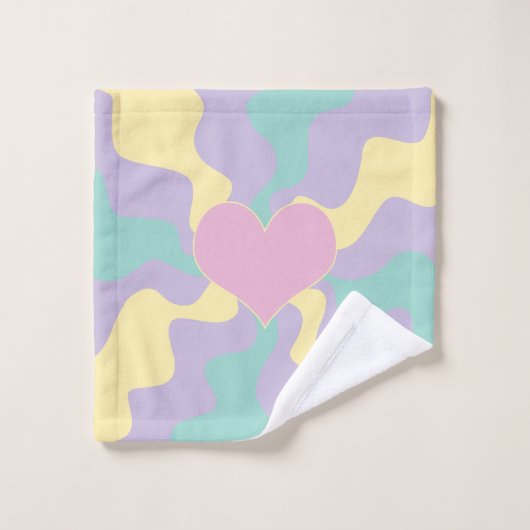 Herz - Pastellrosa, gelb, Lila und grün Badhandtuch Set (Waschlappen)