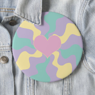 Herz - Pastellrosa, gelb, Lila und grün Button