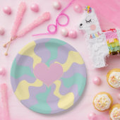 Herz - Pastellrosa, gelb, Lila und grün Pappteller (Party)