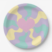 Herz - Pastellrosa, gelb, Lila und grün Pappteller (Vorderseite)