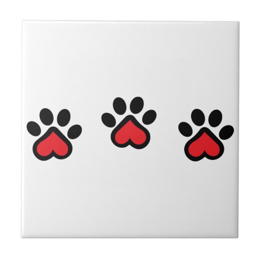 Herz Paw Prints Fliese (Vorderseite)