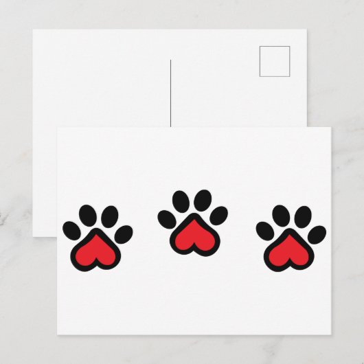 Herz Paw Prints Postkarte (Vorne/Hinten)
