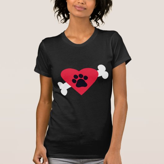 Herz, Pawprint und Knochen-Entwurfs-T - Shirt (Vorderseite)