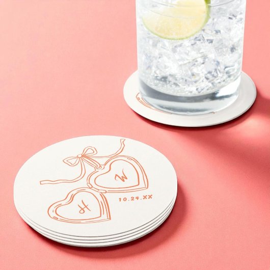 Herz Pendant Fun Wedding Monogram Runder Pappuntersetzer