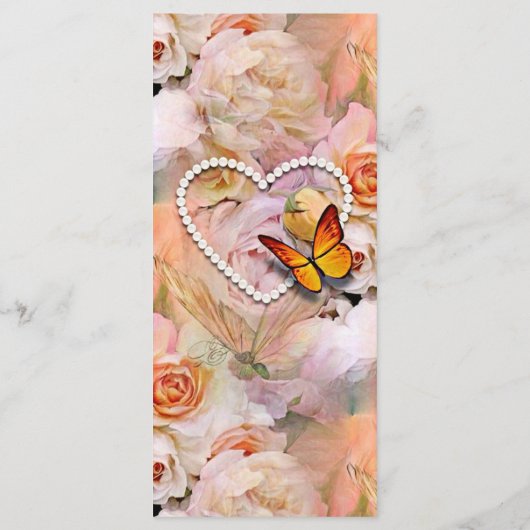 Herz Perlen Orange Rose Butterflies Hochzeit Menükarte (Rückseite)