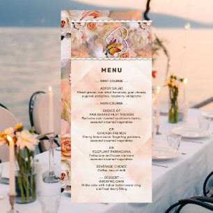 Herz Perlen Orange Rose Butterflies Hochzeit Menükarte