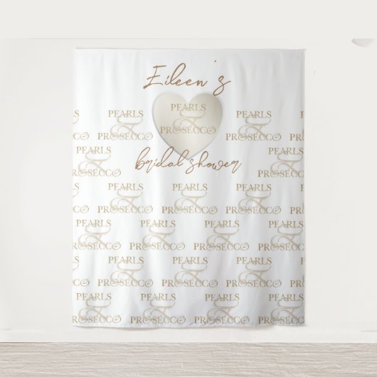 Herz-Perlen & Prosecco Brautparty Hintergrund Wandteppich (Vorderseite)