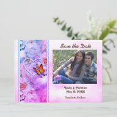 Herz-Perlen, rosa Rosen, Schmetterlinge Rett Datum Save The Date (Stehend Vorderseite)