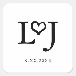 Herz Personalisierte Hochzeitsticker Quadratischer Aufkleber