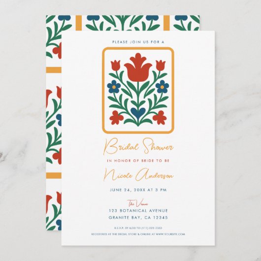 Herz & Petal Blumenvolk Brautparty Einladung (Vorne/Hinten)