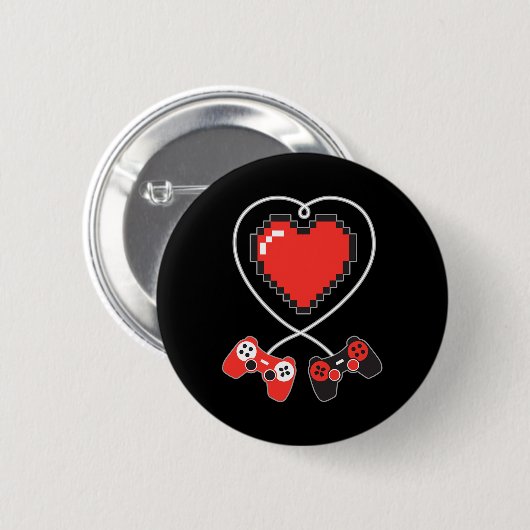 Herz Pixel Art Video-Game Controller Valentines D Button (Vorne & Hinten)