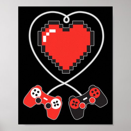 Herz Pixel Art Video-Game Controller Valentines D Poster (Vorne)