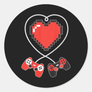 Herz Pixel Art Video-Game Controller Valentines D Runder Aufkleber