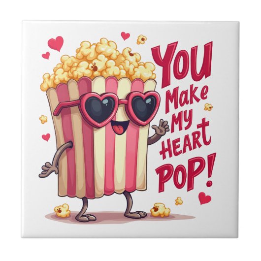 Herz-Popcorn Valentins-Design Fliese (Vorderseite)