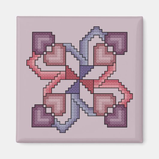 Herz Quilt Square Kreuzstich Muster Magnet (Vorne)