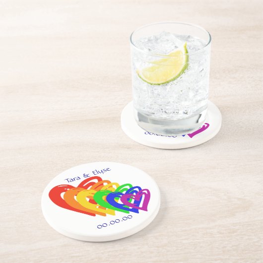 Herz-Regenbogen Getränkeuntersetzer (Seite)