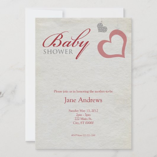 Herz reiht Babyparty - Rot u. Schwarzes auf Einladung (Vorderseite)