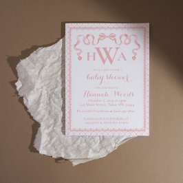 Herz Ribbon Coquette Monogram Babydusche Einladung