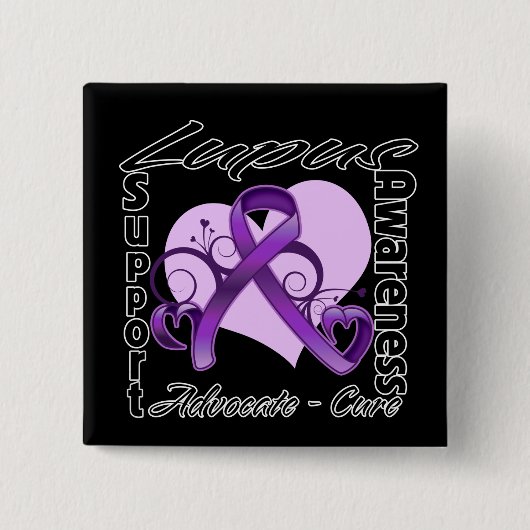 Herz Ribbon - Lupus-Bewusstsein Button (Vorderseite)