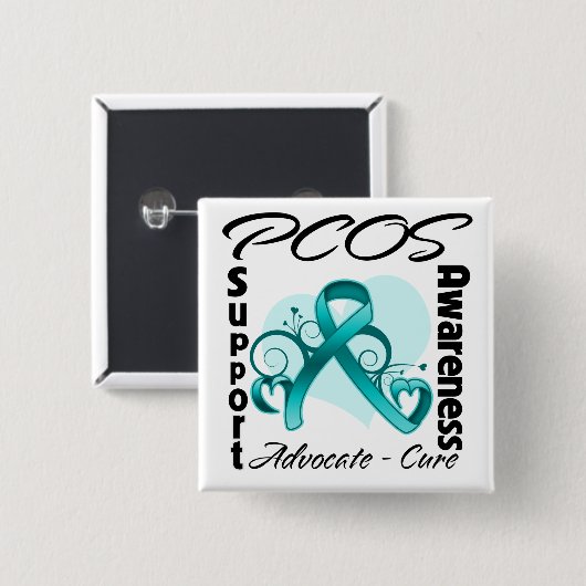 Herz Ribbon - PCOS Bewusstsein Button (Vorne & Hinten)