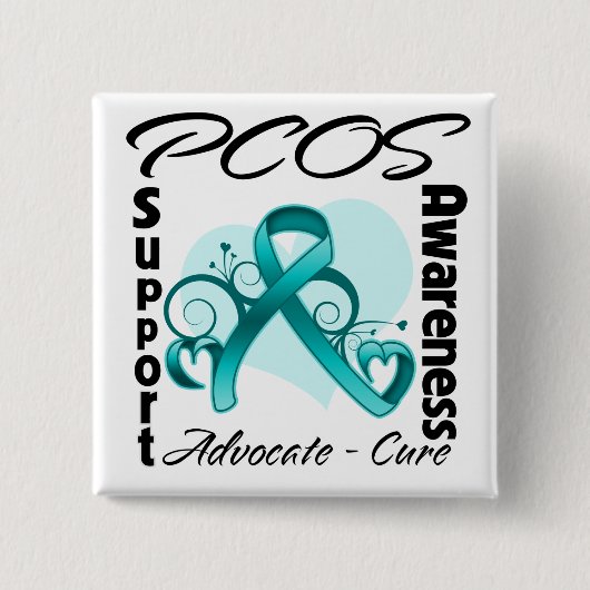 Herz Ribbon - PCOS Bewusstsein Button (Vorderseite)
