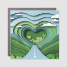 Herz Road Papercut Square Auto Magnet