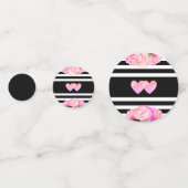 Herz & Rosa Blume auf Schwarz-Weiß-Hochzeit Konfetti (Rückseiten)