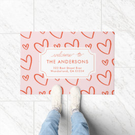 Herz - rosa und rote Familienadresse Fußmatte